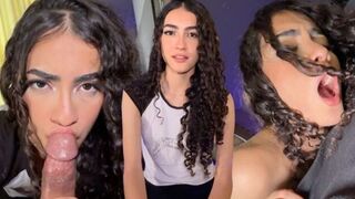 The cute Latina girl passionately fucks and swallows all the cum
