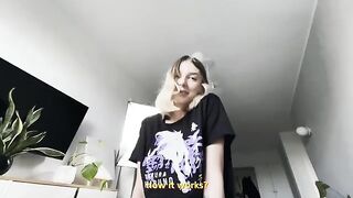 Show us how you use your mouth, sexy blonde with perfect natural tits