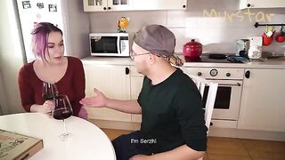The guy came to the kitchen with a thick dick and fucked her hard