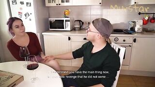 The guy came to the kitchen with a thick dick and fucked her hard