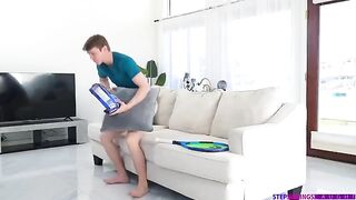 A cute brunette girl gently fucked on the couch