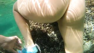 Underwater anal creampie with a thrilling risk involved