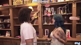 The girl works in a sex shop and satisfies her client with sex