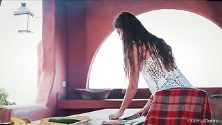 The girl brought herself to a powerful orgasm, she almost fell down