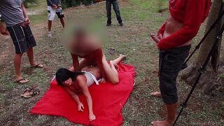 Bunch of wet pussies gets fucked on the sandy beach