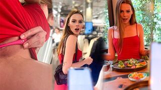 A petite girl almost gets caught while pleasuring herself in public