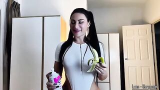 A hot brunette gets hungry and eats her stepbrother’s dick