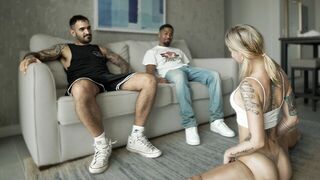Who will manage to claim the girl's pussy first in this steamy scene?