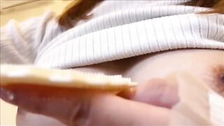 Her tight pussy makes her cum and she squirts a lot