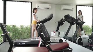 A girl has a sweaty training session and gets intimate with someone
