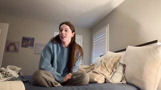 The girl is humping her pillow and her panties are wet