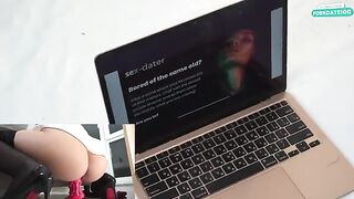A hot brunette was caught masturbating at her workplace