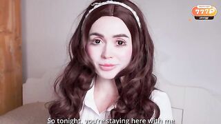 The girl played a doll for her lover in a spooky roleplay scene