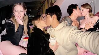 The guy did not let the girl cool down after passion in the car