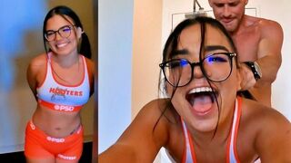 A hot Hooters girl is getting fucked hard by her boss in the kitchen