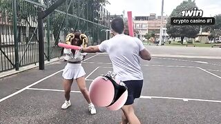 A girl is trying to get a membership by having rough sex with the trainer