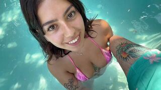 Girl in sexy bikini asked if she can give a blowjob by the pool