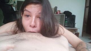 It tickles behind my ears, and everything's moving around in my mouth - The load was huge