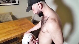 A hot young girl has an intense encounter with two muscular men