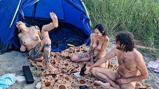 Two girls are having sex in the woods, just like at home