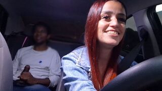The couple gets passionate in the car, showcasing real public thrill-seekers in action