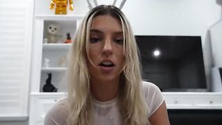 Easter Bunny left a messy facial treat for the blonde college girl