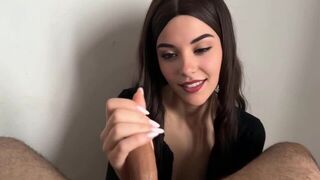 My hand moves to the beat, my eyes are filled with ecstasy - a stunning brunette babe's exclusive handjob video