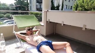 A beautiful Italian girl gave a blowjob on the balcony of her luxurious house