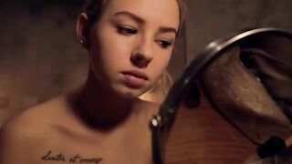 A hot girl fresh out of the shower does her make-up and sucks my cock