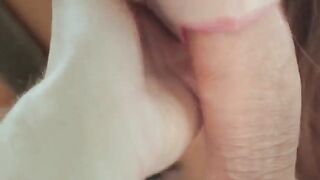 A woman took a cum shot from her husband while sitting in the morning