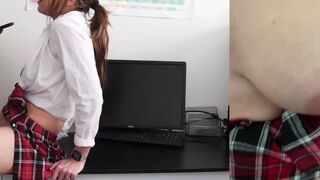 School girl caught masturbating gets her pussy filled by a teacher