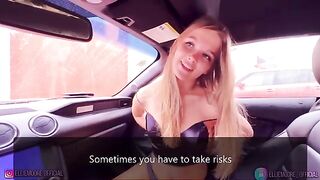 The beautiful girl fell in love and made a blowjob in the car