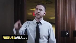 Submissive big tits MILFs getting pounded on the desk by the boss