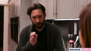 Big boobed stepdaughter Ella Knox seduces her stepfather in the kitchen