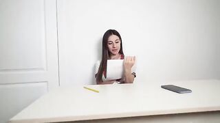 A student drew a dick and got a creampie in her pussy by the teacher