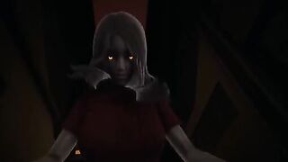 Red eyes Alma in cowgirl pose, inspiring fear and orgasm