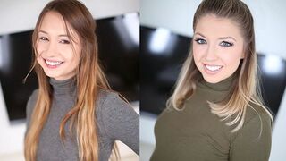 Hot babes Taylor Sands and Akarra Summers posing and sucking dick